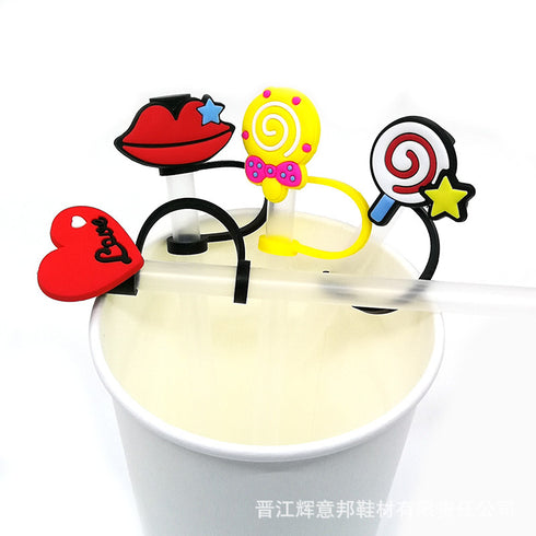 Straw Mouthpiece Silicone Dust Plug Decorative Buckle Clip Personalized Letter Label for Tumblers